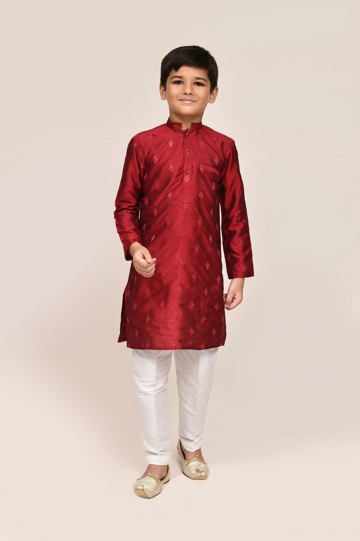 Joban Fashion Silk Maroon Kurta With Straight Fit Pant | Grocsy