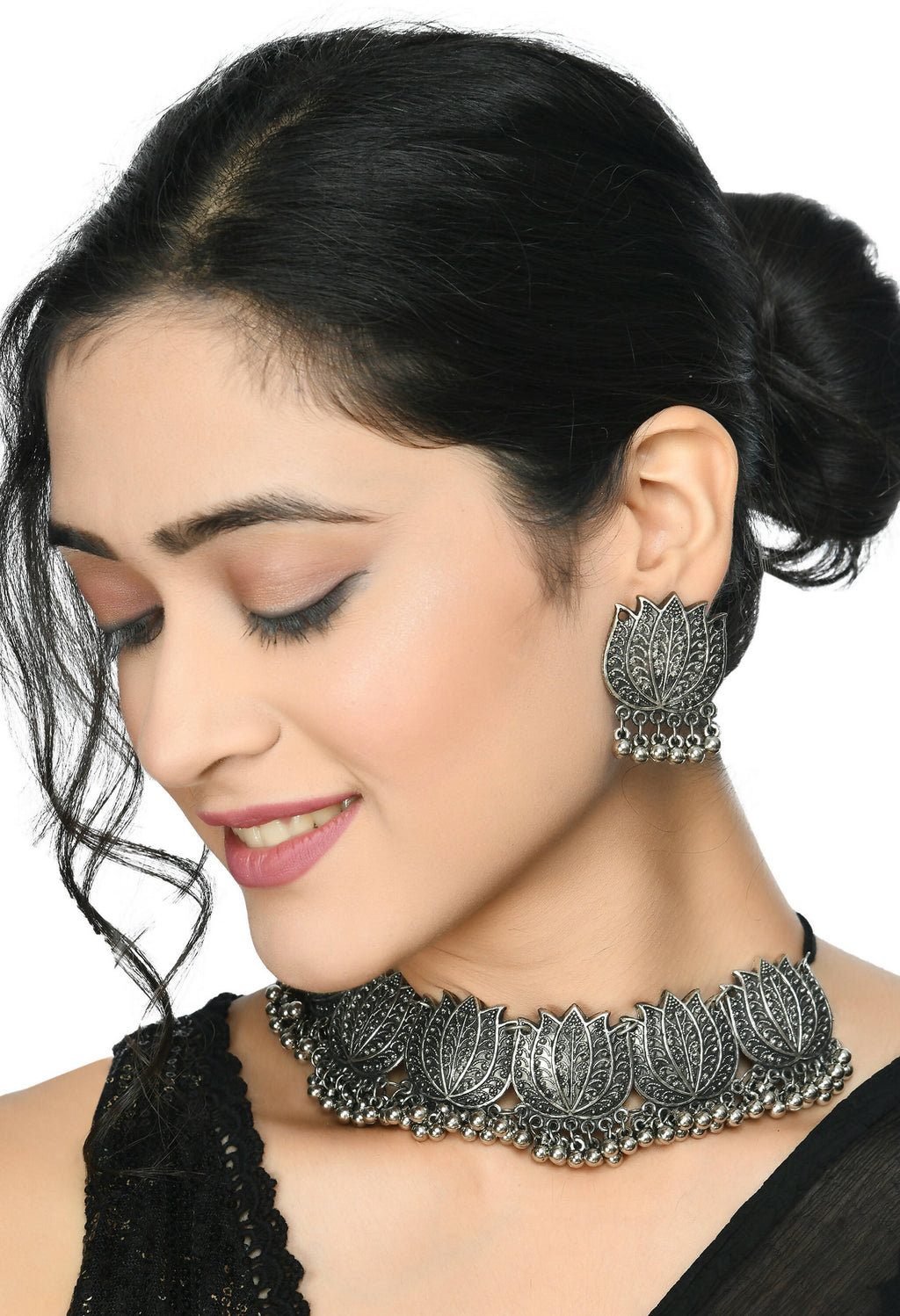 Mominos Fashion Johar Kamal Silver-Plated Brass Finish Lotus Design Choker For Women | Grocsy