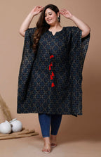 Miravan Women's Plus Size Navy Blue Printed Flared Sleeves Kaftan | Grocsy
