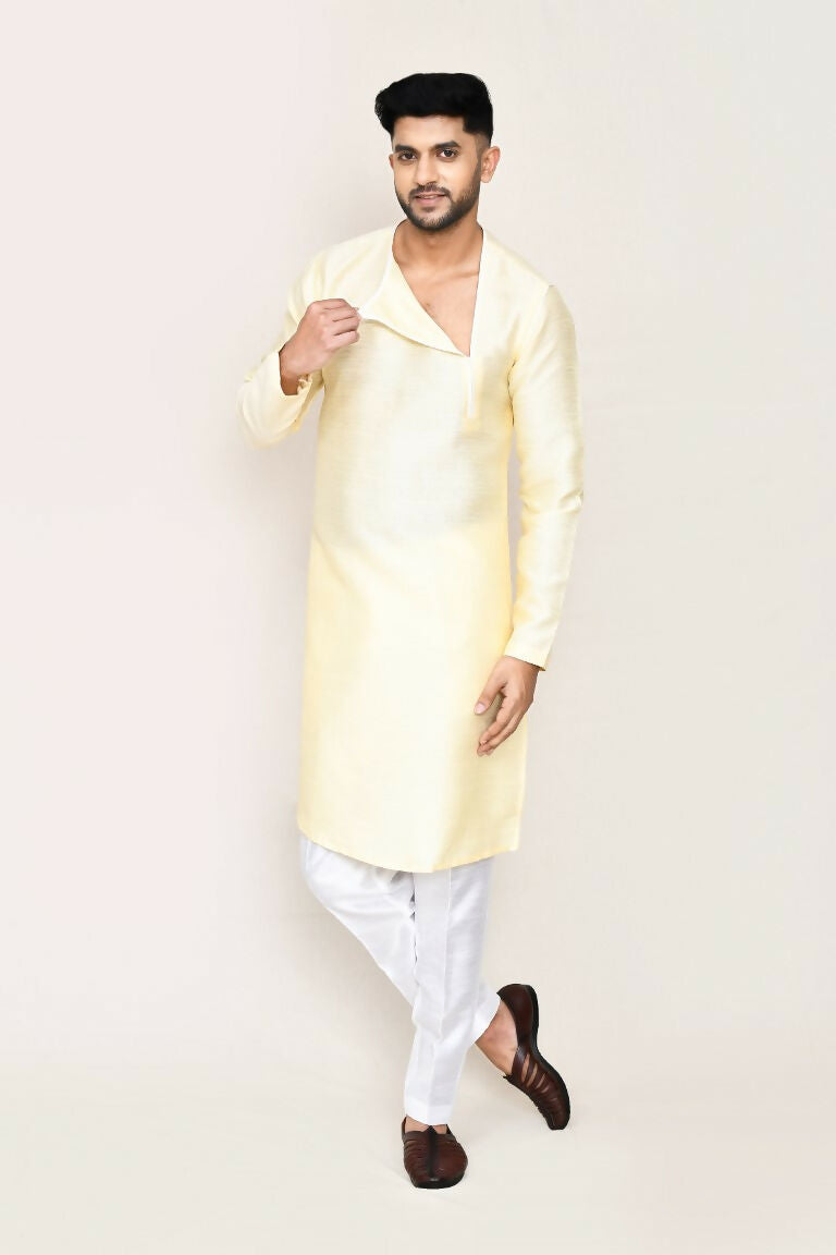 Joban Fashion Beige Colored Art Silk Fabric Kurta With Straight Fit Pant | Grocsy