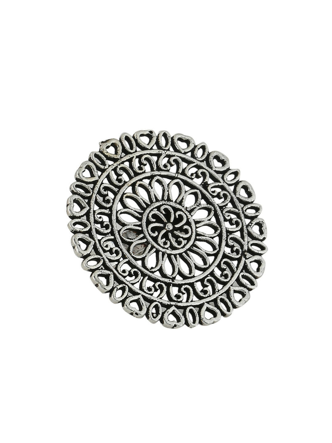 NVR Women Oxidised Silver-Plated Adjustable Finger Ring | Grocsy