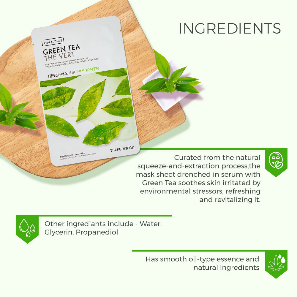 The Face Shop Real Nature Green Tea Face Mask - Korean Skincare | Grocsy