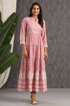 Juniper Womens Onion Pink Rayon Foil Printed Tiered Dress | Grocsy