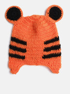 Chutput Kids Woollen Hand Knitted Tiger Face Detailed Cap - Orange | Grocsy