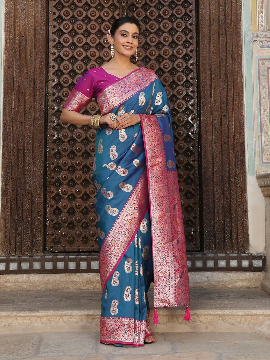 Shree Shyam Fashion Sky Blue Silk Saree | Grocsy
