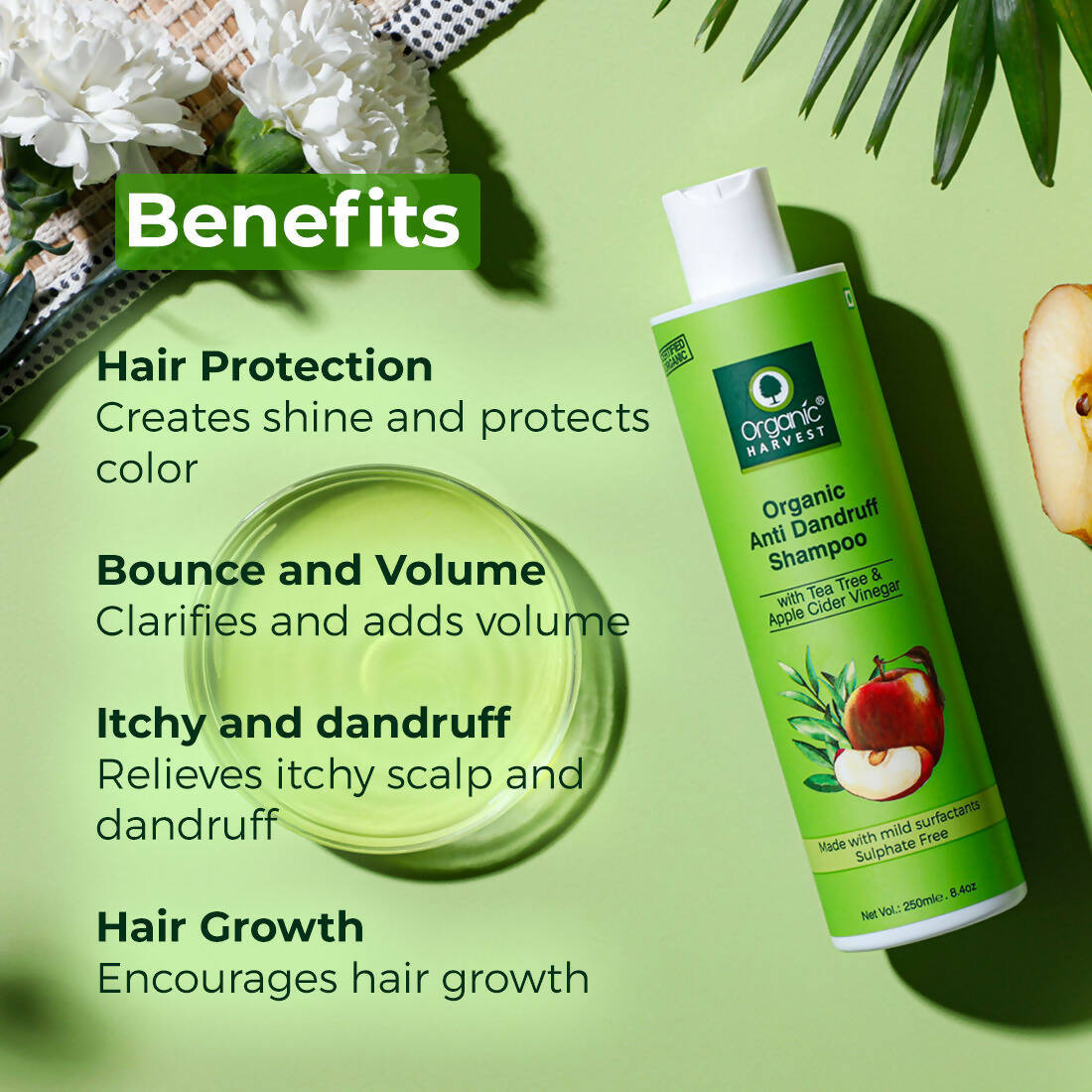 Organic Harvest Organic Anti Dandruff Shampoo With Tea Tree & Apple Cider Vinegar | Grocsy