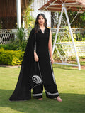 Nikhaar Black Embroidered Modal Silk Stitched Straight Cut Kurta Culottes Dupatta Readymade Suit | Grocsy