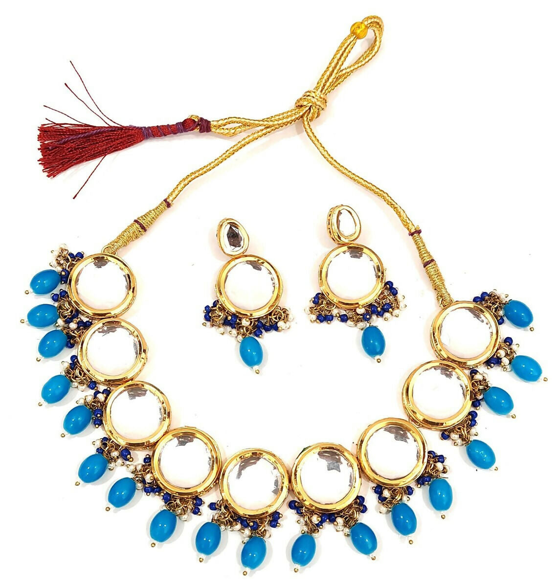 Joban Fashion Hand Made High Quality Gold Plated Base Metal Alloy Kundan Stone Studded Kundan Jewellery Set | Grocsy