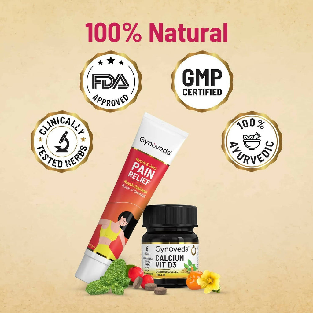 Gynoveda Calcium Vit D3 Tablets & Pain Relief Ointment Combo | Grocsy