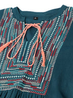 Teal Rayon Yoke Embroidered A-line Top - Tarini | Grocsy