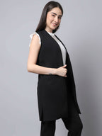 Even Apparels Black Polywool Open Front Women's Long Coat PW668 | Grocsy