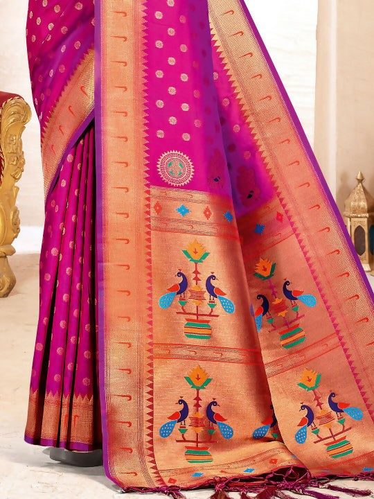 Shree Shyam Fashion Paithani Silk Purple Saree | Grocsy