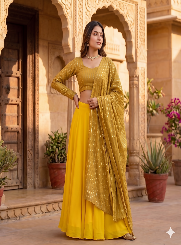 Teeya Creation Women's New Gold Designer Lehenga Choli Set with Sequin Embroidery Work | Grocsy