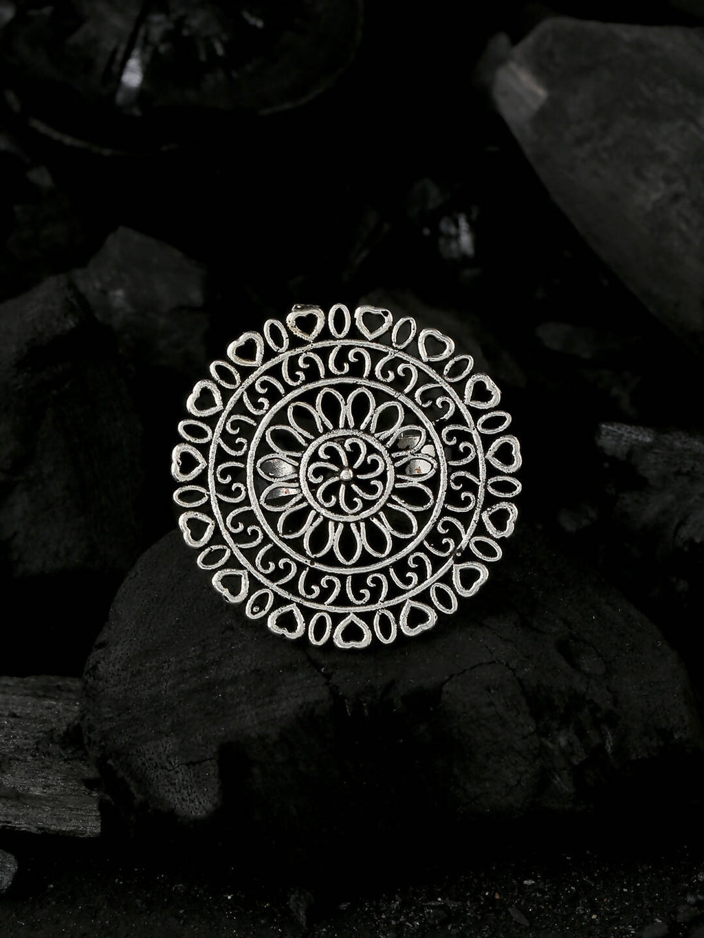 NVR Women Oxidised Silver-Plated Adjustable Finger Ring | Grocsy