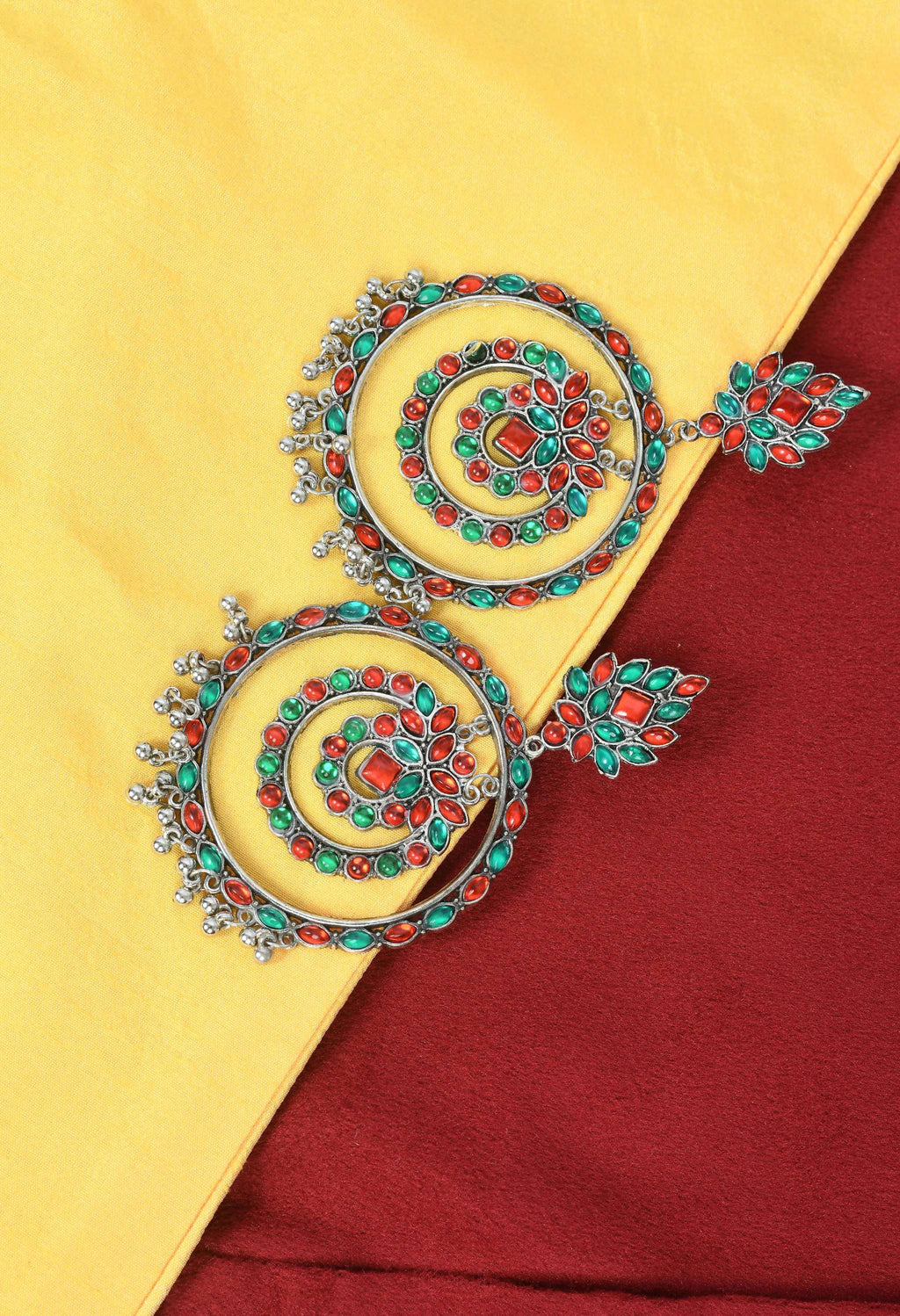 Mominos Fashion Johar Kamal Women's Red & Green Kundan Circles Earrings