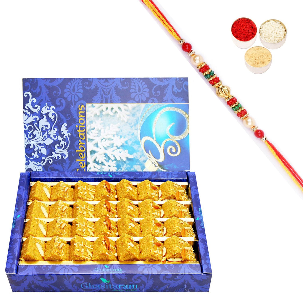 Ghasitaram Nani's Special Besan Barfi With Pearl Beads Rakhi | Grocsy