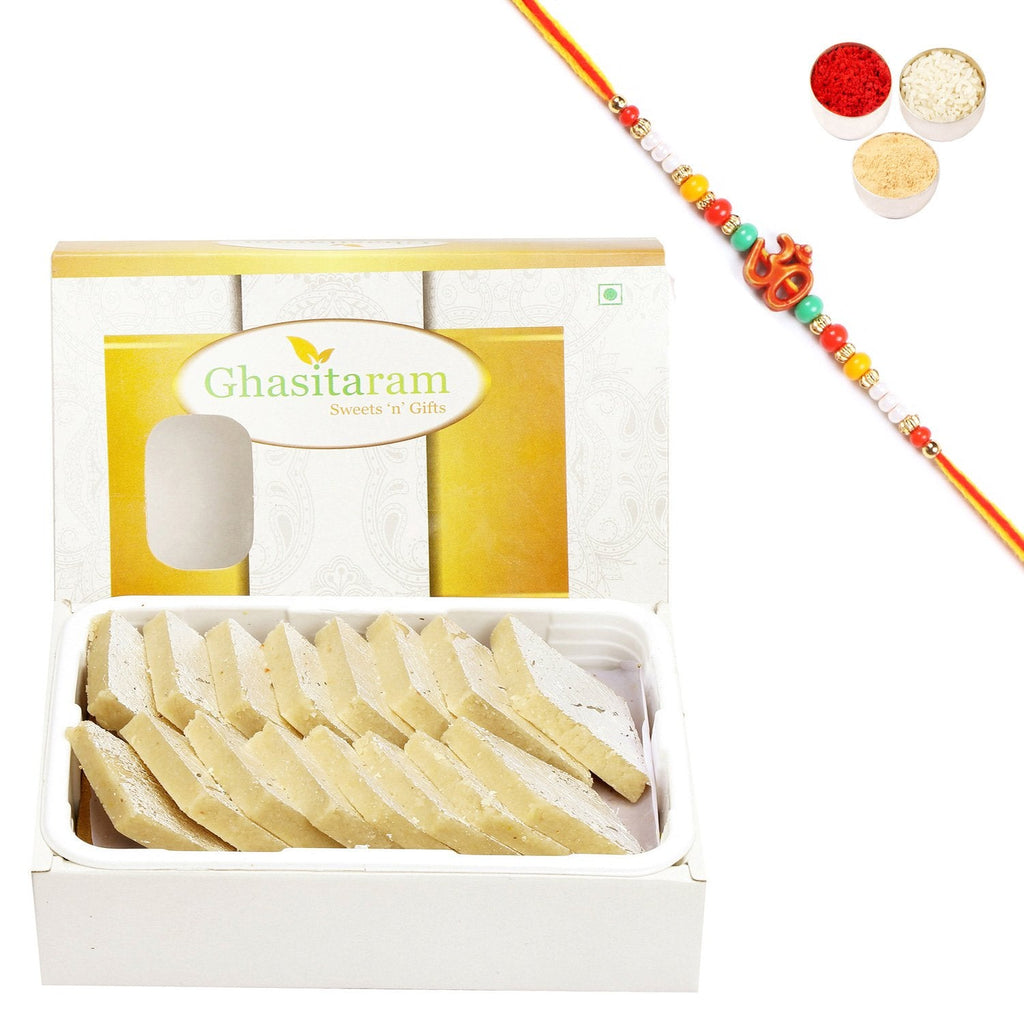 Ghasitaram Pure Kaju Katlis Box With Pearl Beads Rakhi | Grocsy