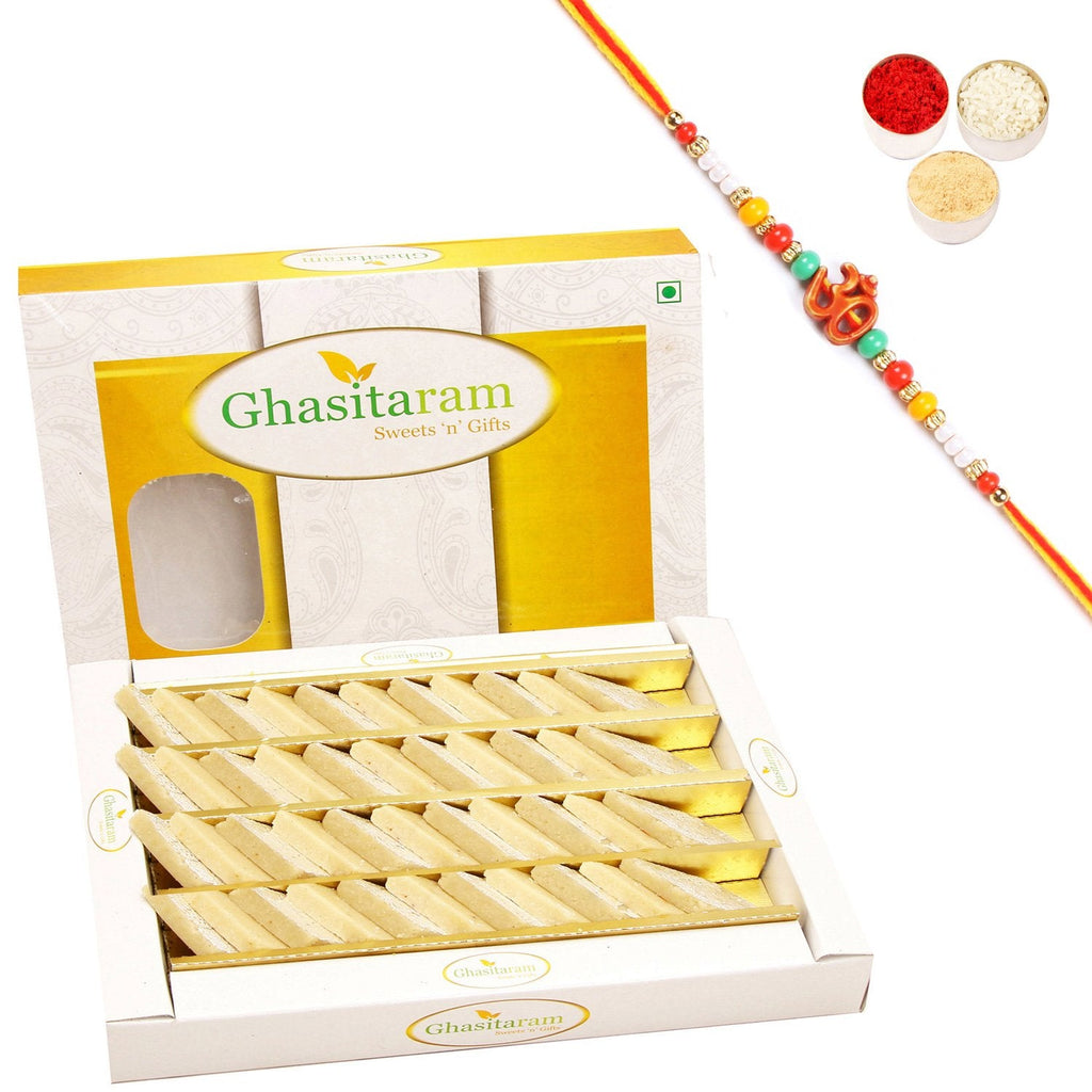 Ghasitaram Pure Kaju Katlis Box With Pearl Beads Rakhi | Grocsy