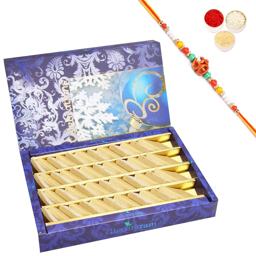 Ghasitaram Pure Kaju Katlis Box With Pearl Beads Rakhi | Grocsy