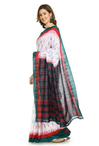 Vamika Sambalpuri Ikat Cotton Dehabandha White, Red & Green Saree | Grocsy