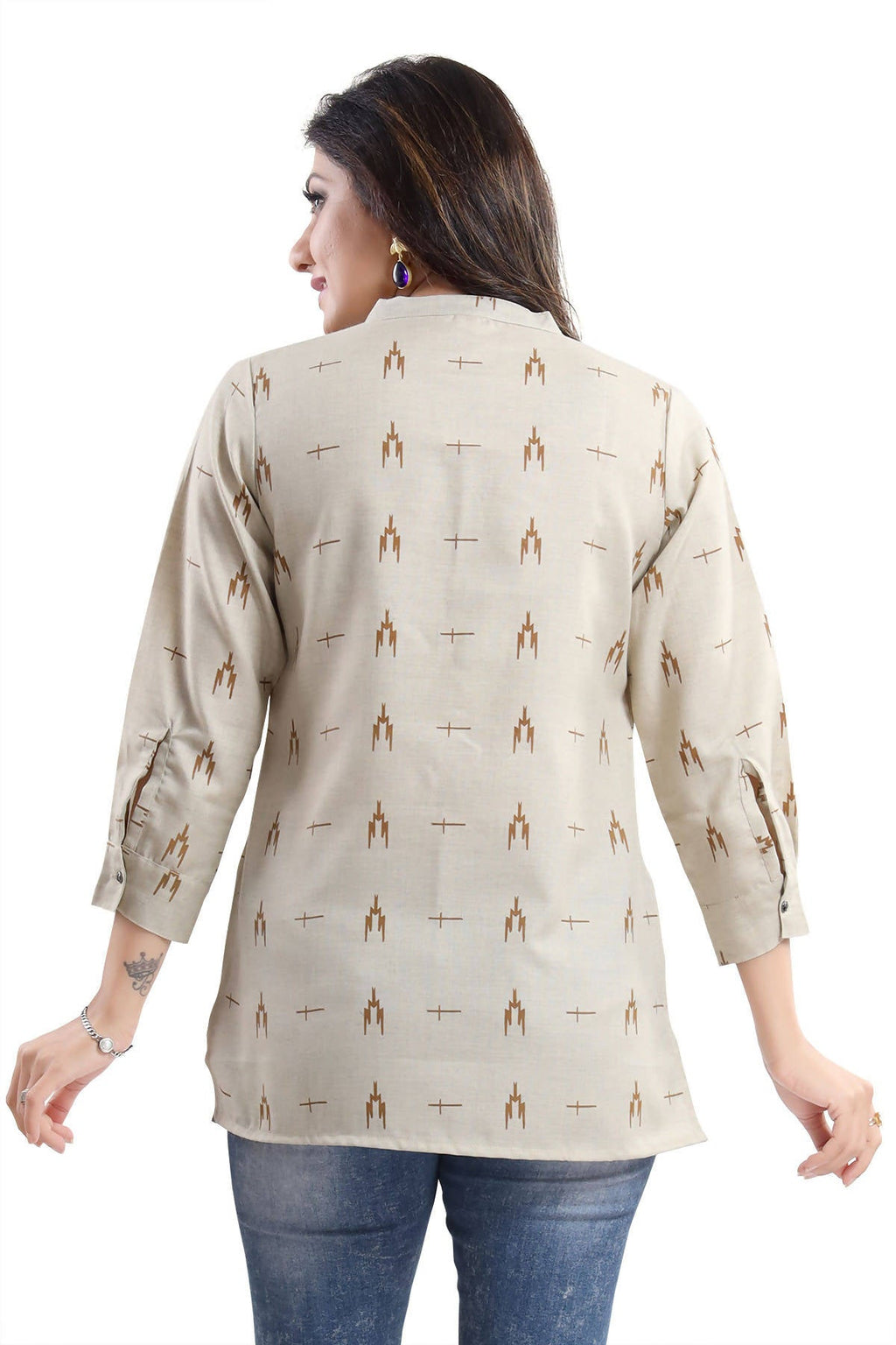 Snehal Creations Beige Cotton Blended Casual Short Tunic Top | Grocsy