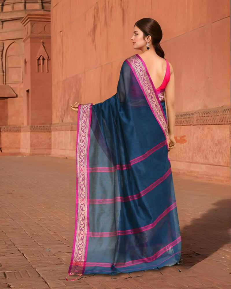 Joban Fashion Women Blue & Pink Trendy Cotton Saree | Grocsy