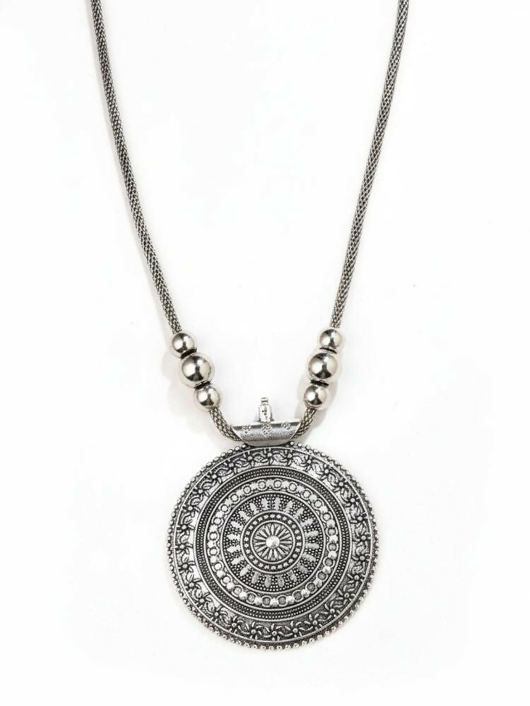 NVR Women Round Mandaliya Silver Plated Necklace | Grocsy
