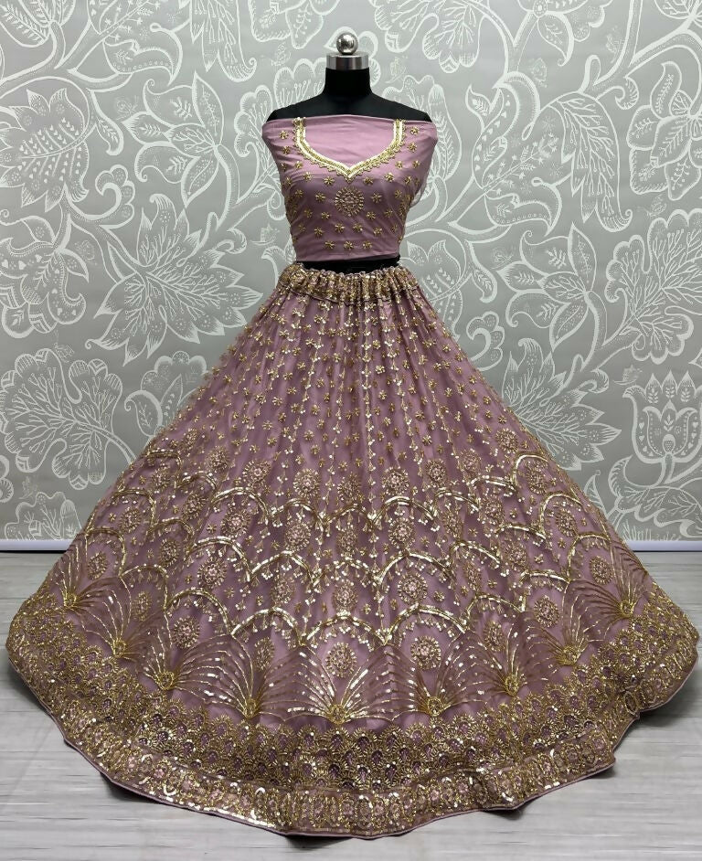 Jyoti Fashion Women's Pyazi Bridal Net Fancy Sequins with Multi Thread Embroidered & Handwork Wedding Lehenga Choli | Grocsy