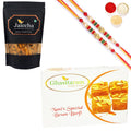 Ghasitaram Besan Barfi and Butter Chakli Sticks With 2 Pearl Beads Rakhis | Grocsy