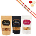 Ghasitaram Jaiccha Mango Bites, Butter Chakli Sticks and Almonds With 2 Pearl Beads Rakhis | Grocsy