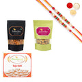 Ghasitaram Kaju Katli,Soya Sticks Pouch and Protein Cashews Pouch With Pearl Beads Rakhi | Grocsy