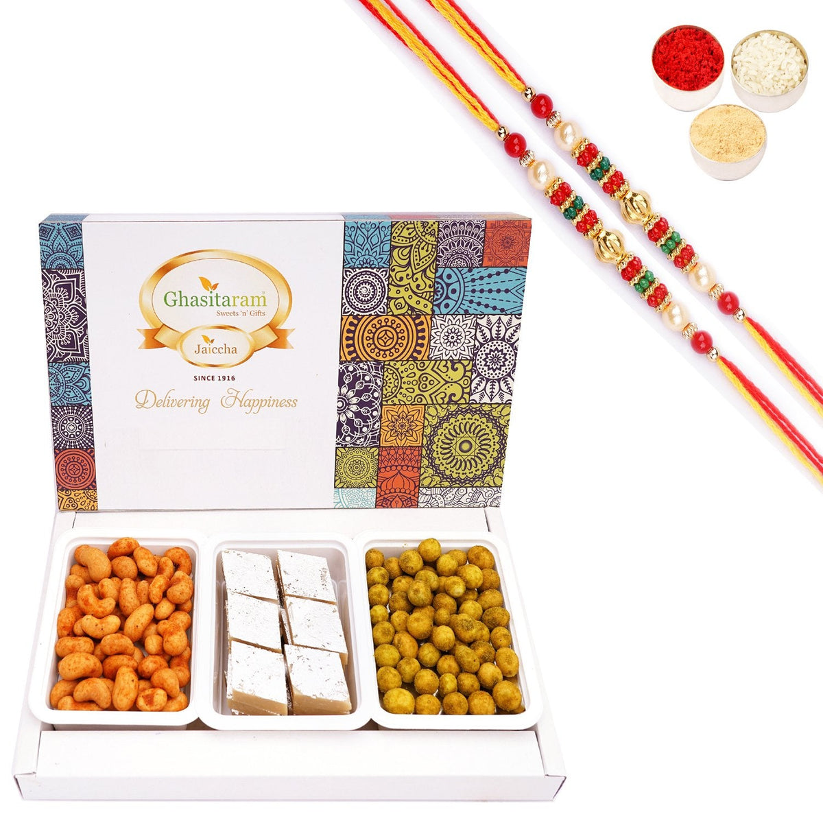 Ghasitaram Assorted Festive Box of Kaju Katli,Crunchy Cashews,Crunchy Peanuts | Grocsy