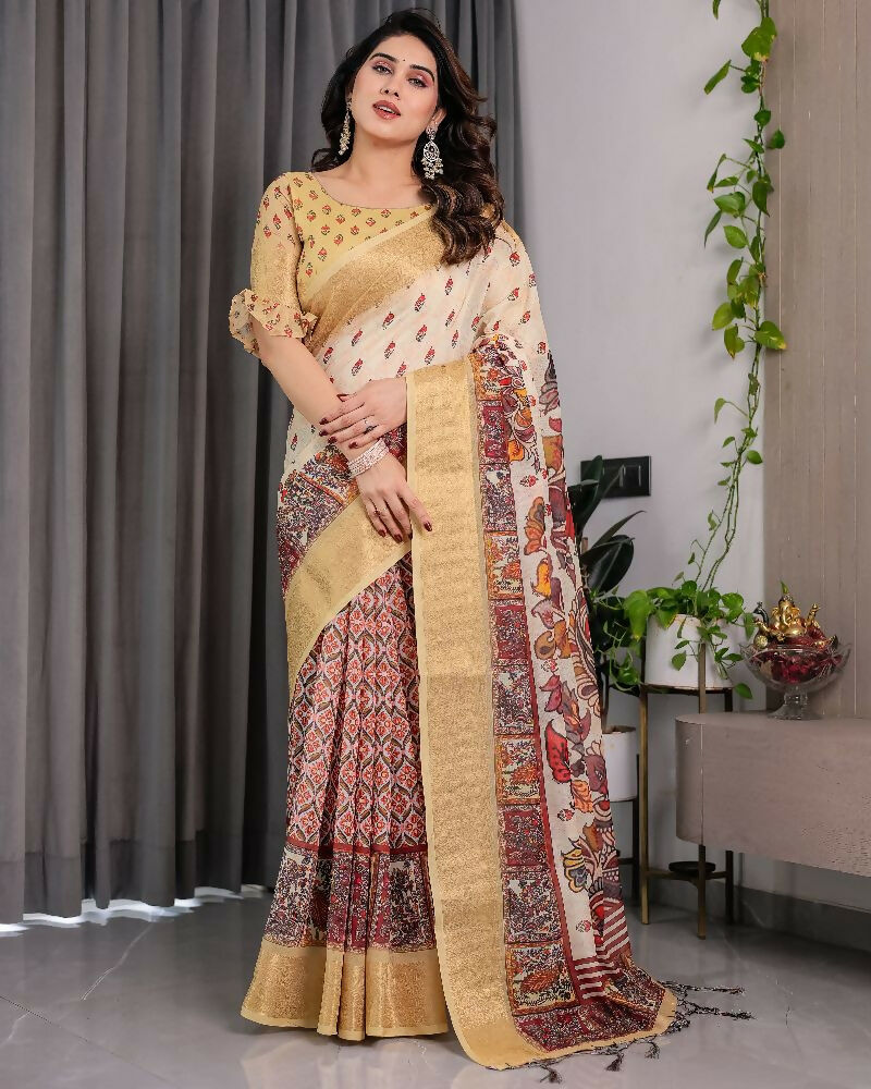 PR Fashion Pista Pure Handloom Linen Saree | Grocsy
