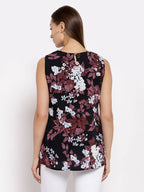Myshka Women's Multi Crep Printed Sleeveless Round Neck Casual Top | Grocsy