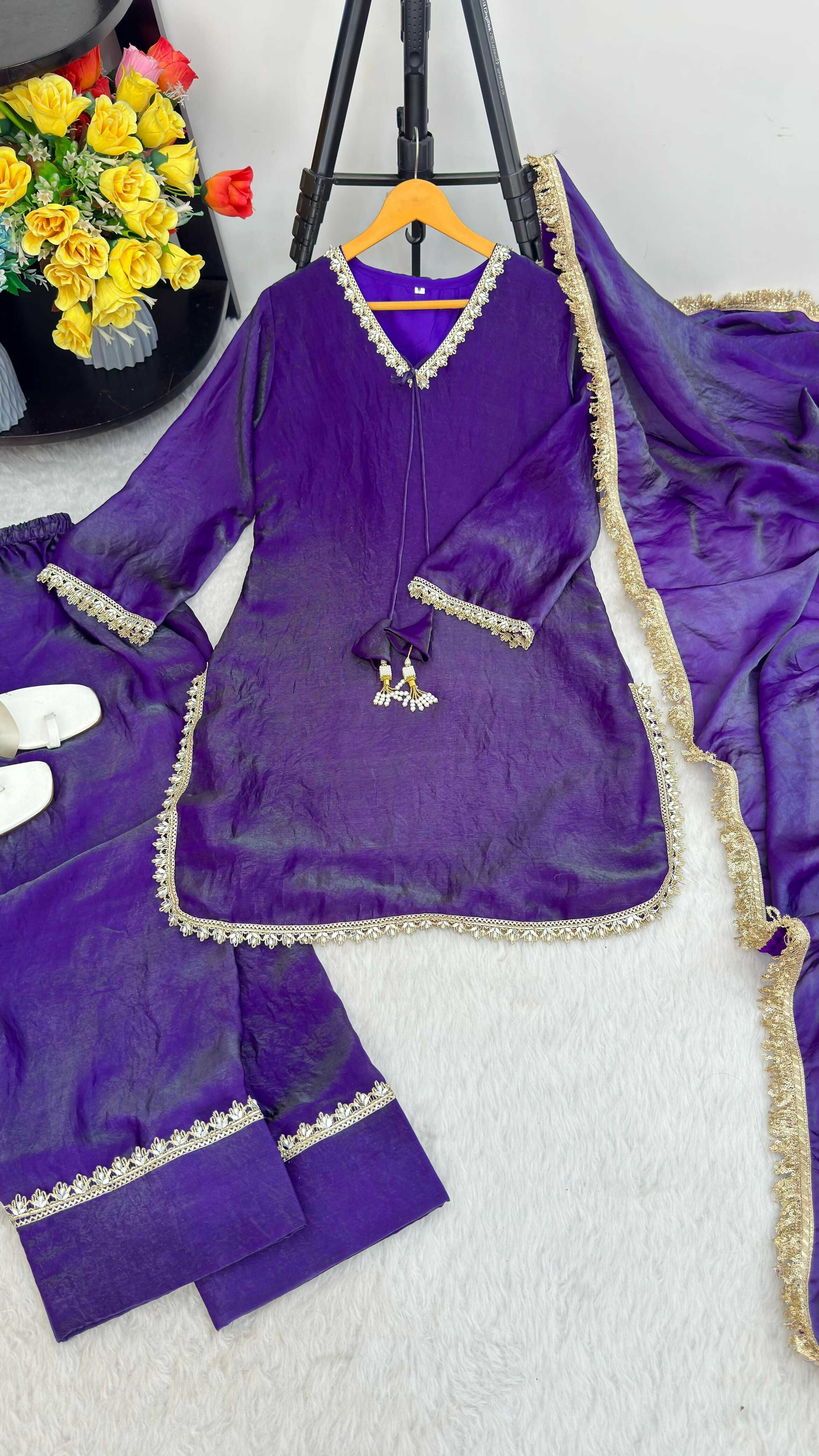 Teeya Creation New Trendy Elegant Jambli Chanderi Silk Kurta Set with Matching Dupatta | Grocsy
