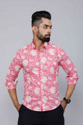 Miravan Men's Pink Floral Print Comfort Cotton Casual Shirt | Grocsy