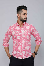 Miravan Men's Pink Floral Print Comfort Cotton Casual Shirt | Grocsy