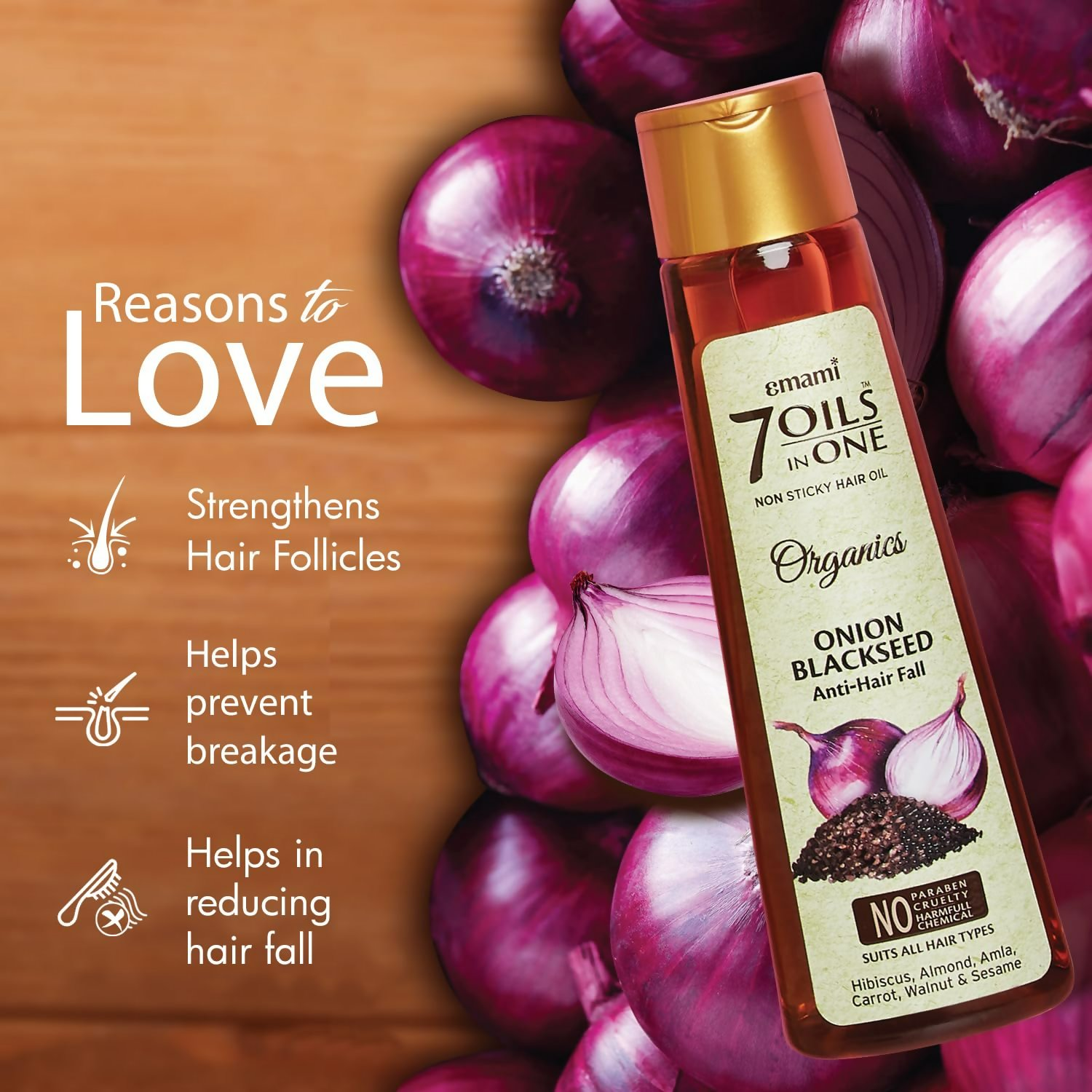 Emami 7 Oils In One Organics Onion Blackseed Hair Oil | Grocsy