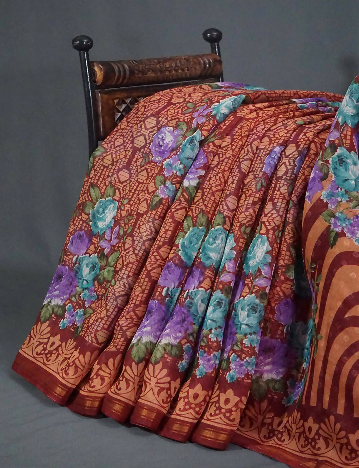 Shades Of Peppy Red Floral Design Semi Chanderi Saree By Gayathri Reddy Designer Studio | Grocsy