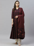 Miravan Women's Pure Floral Printed Anarkali Kurta With Gold Print Dupatta | Grocsy