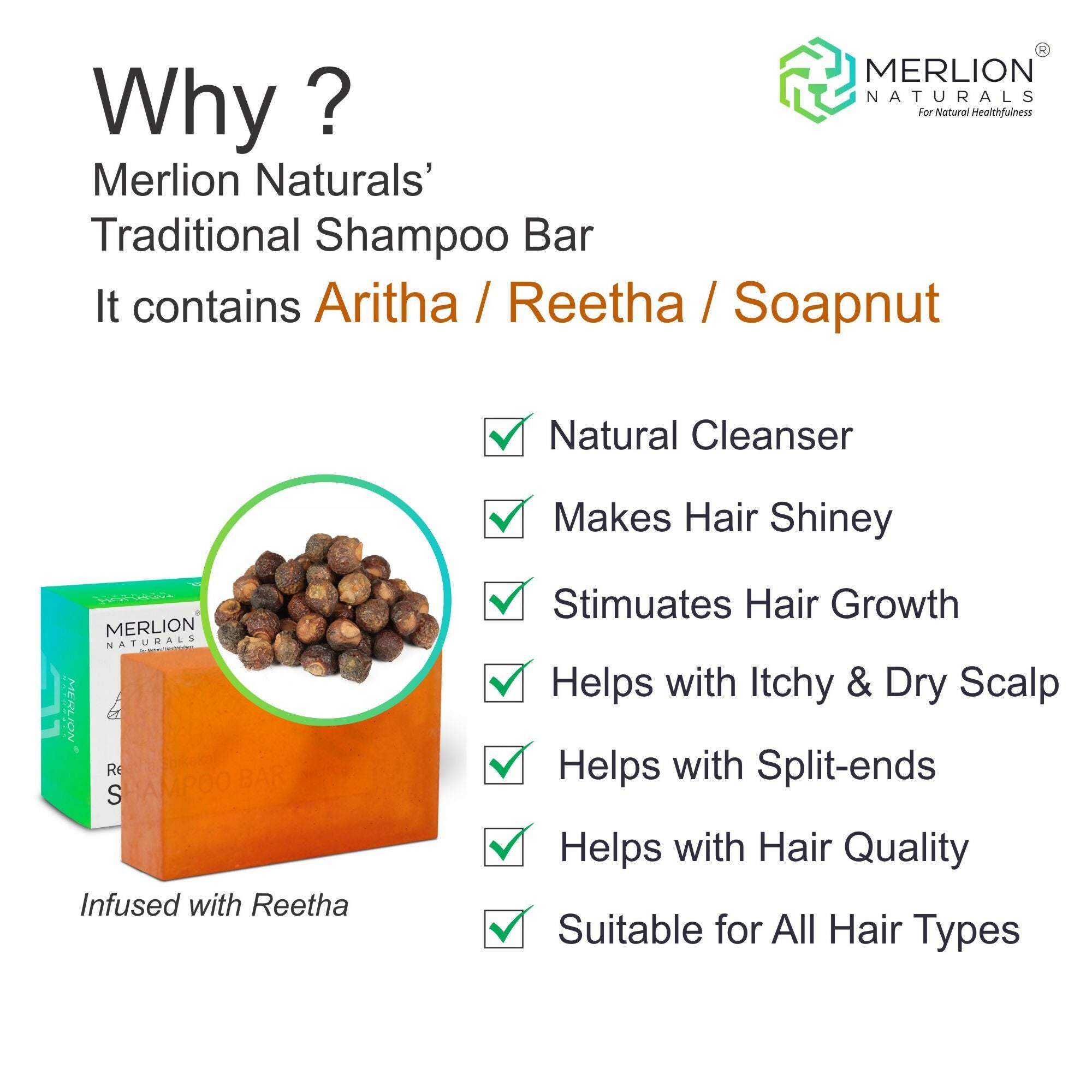 Merlion Naturals Reetha Shikakai Shampoo Bar | Grocsy