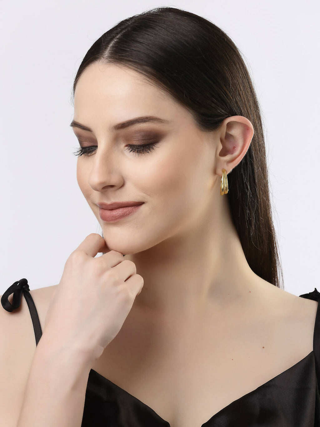 NVR Women Gold-Polished Alloy Circular-Shaped Half Hoop Earrings | Grocsy