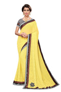 Vamika Yellow Chiffon Mirror Work Saree | Grocsy