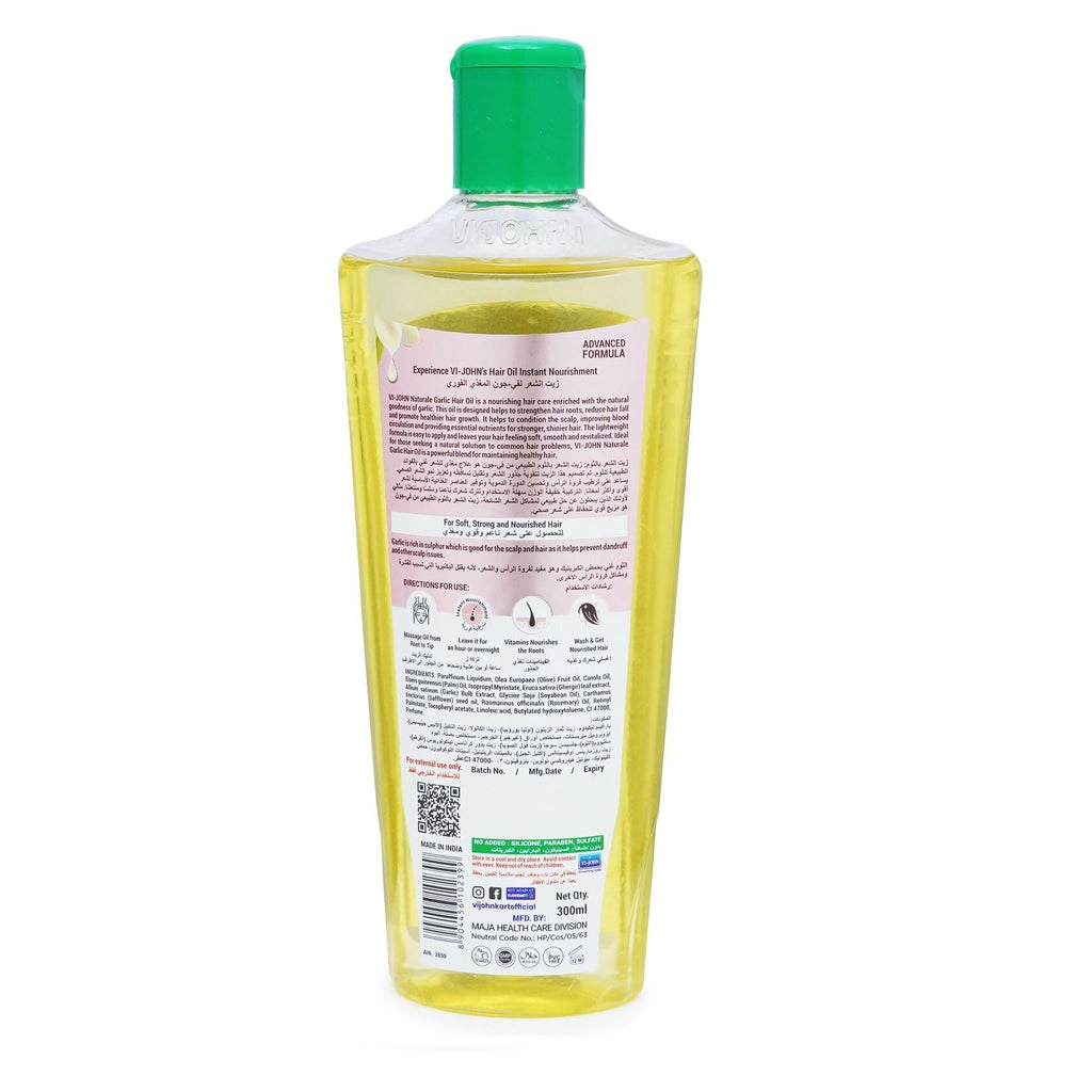VI-JOHN Naturale Garlic Enriched Hair Oil Promotes Natural Hair Growth With Vitamin A.E & F | Grocsy
