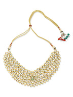 Gold-Polished Maharani Kundan Neckpiece With Earrings And Maang Tikka - Ruby Raang | Grocsy