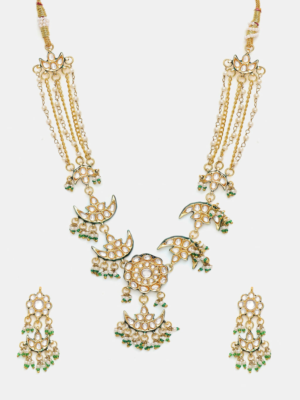 Ruby Raang 22k Gold Polished Kundan Necklace With Earrings | Grocsy