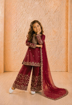 Teeya Creation New Kids Wedding Wear Heavy Embroidery Sequence Work Kurta Sharara Set-Red | Grocsy