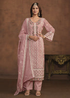 Blush Pink Soft Organza Embroidered Festive Salwar Suit - Emponline | Grocsy