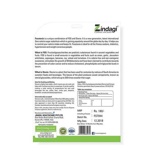 Zindagi Fosstevia Herbal Sweetener Liquid | Grocsy