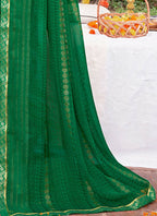 Green Georgette Foil Printed Saree with Unstitched Blouse Piece - Avika | Grocsy
